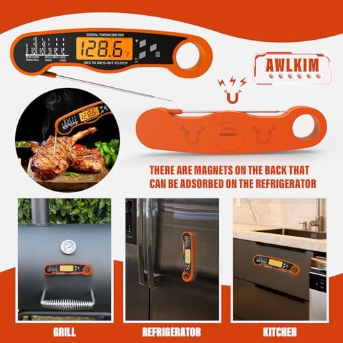 AWLKIM Meat Thermometer Digital, Instant Read Food Thermometer, Orange - Image 6