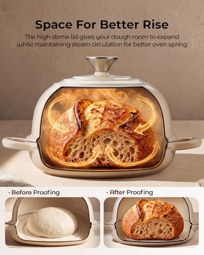 9.5-Inch Enameled Cast Iron Sourdough Bread Oven, Dome Lid, White - Image 3