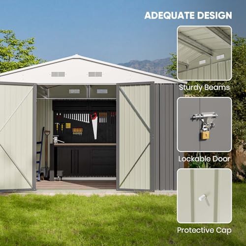Patiowell 10x8 FT Outdoor Storage Shed with Floor Frame, Grey - Image 5