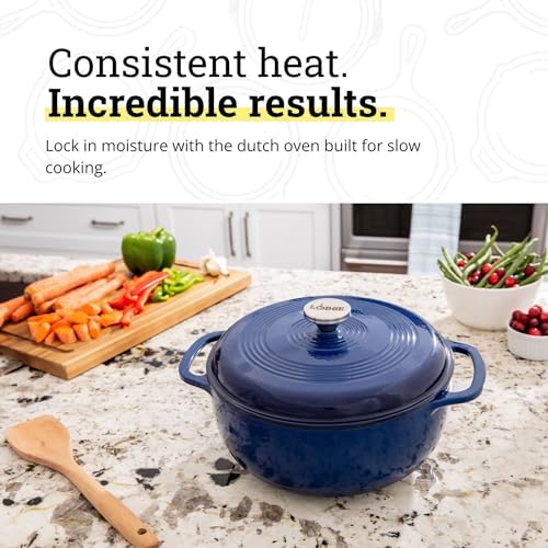 Lodge Essential Enamel Cast Iron Dutch Oven, 6 Quart, Indigo - Image 3