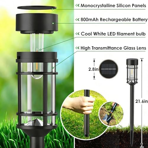Mancra Solar Pathway Lights Outdoor, 8 Pack Metal Glass Solar Lights Outdoor Waterproof Auto On/Off Landscape Path Lighting Garden Decor for Yard Walkway Driveway, Cool White - Image 3