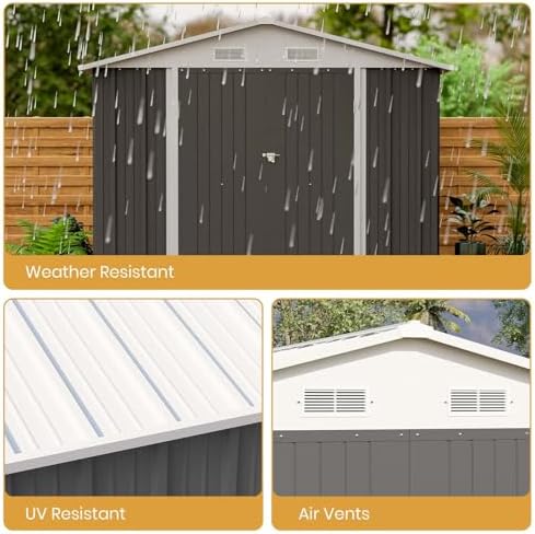 Patiowell 8 x 12 FT Outdoor Storage Shed, Metal Storage Shed, Gray - Image 4