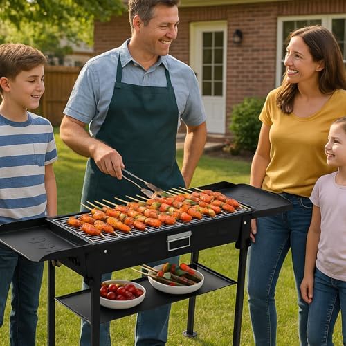 comzenz 35’’ Portable Charcoal Grill Folding BBQ Grill for Outdoor Grilling Cooking Camping Hiking Picnics Tailgating Backpacking Party, With Storage Bag & Non-Stick Frying Pan, Matte Black - Image 4