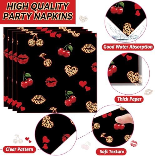 96 PCS Cheetah Cherry Party Paper Plates and Napkins Cherry Leopard Print Party Decoration Red and Black Wedding Dinnerware for Boys Girls Bachelorette Gatherings Decorations - Image 4
