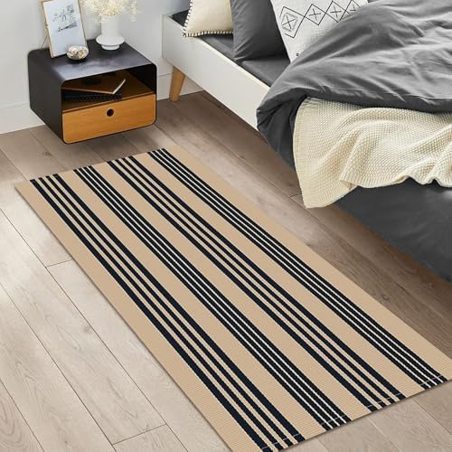 IOHOUZE 2x4.3 Striped Outdoor Door Mat, Washable Front Porch Rug, Black Tan - Image 3