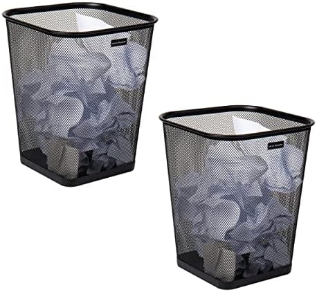 Mind Reader Mesh Trash Can, Waste Paper Basket, Square, Office, Metal Mesh, 9.75"L x 9.75"W x 12.25"H, Set of 2, Black by MindReader