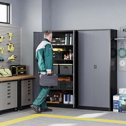 Letaya Metal Garage Storage Cabinets with Lock Door and Adjustable Shelves, Steel Tool Cabinets for Home,Office,Warehouse Organisieren (Black Gray) - Image 2