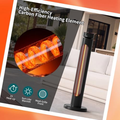 1500W Electric Patio Heater for Outdoor Use, Infrared Heater with 8 Heat Levels, 60° Oscillation, Remote Control, 8-Hour Timer, Tip-Over & Overheat Protection, Black - Image 4