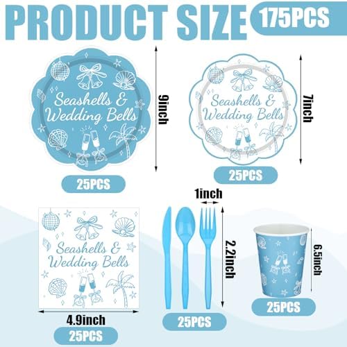 Zubebe 175 Pcs Seashells Wedding Bells Bachelorette Plates Cups Napkins - Image 6
