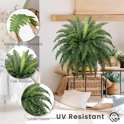 FOREST PRINCE 35" Fake Ferns Artificial Bush Plants for Outdoors, 2-Pack - Image 3