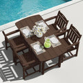HDPE Outdoor Dining Set, Patio Table and 4 Chairs, 2" Umbrella Hole, Brown by Suunyn