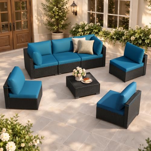 LOUVIXA 7 Piece Outdoor Patio Furniture Set, Outdoor Sectional Sofa, Wicker Rattan Patio Furniture, Patio Conversation Set with Coffee Table & Cushions - Image 3