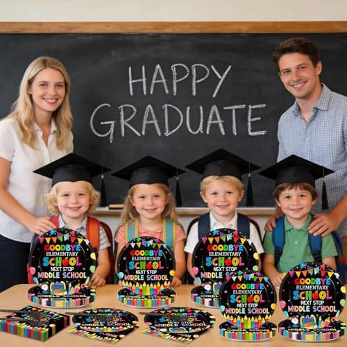 96Pcs Elementary Graduation Party Paper Plates and Napkins Goodbye Elementary School Next Stop Middle School Tableware Set 5th Grade Graduation Plates for Primary Graduate Party Decorations - Image 6