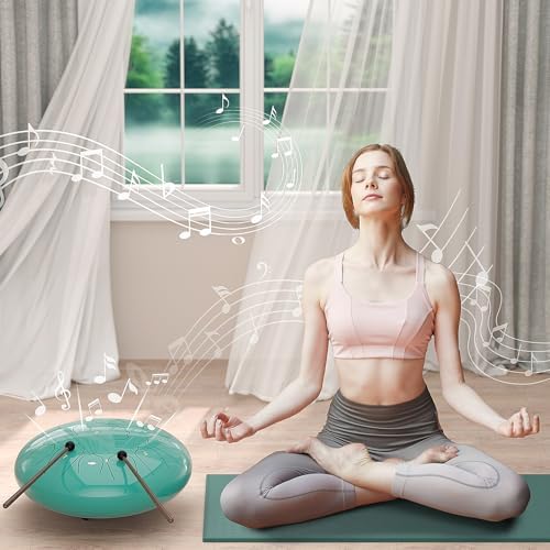 D Major Steel Tongue Drum Handpan, 12 Inch 13 Note Rain Drum for Outside Garden, Meditation Rain Chime, Musical Percussion Instrument for Adult Gift with Bag, Music Book, Drum Mallets (Lake Blue) - Image 5