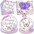 Kochorie 144 Pieces Butterfly Birthday Party Supplies Including Disposable Paper Plates Napkins Cups Forks Serves 24 for Baby Shower Girls Animal Butterfly-themed Party Decorations by Kochorie