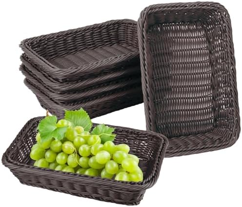 6 Packs 12 Inch Poly Wicker Bread Baskets, Coffee Rectangle bread Baskets for Serving, Woven Polypropylene Basket, Bread Basket for Serving, Restaurants, Tableware by Geytetqi