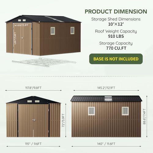 10 x 12 FT Metal Storage Shed for Backyard, Brown - Image 2