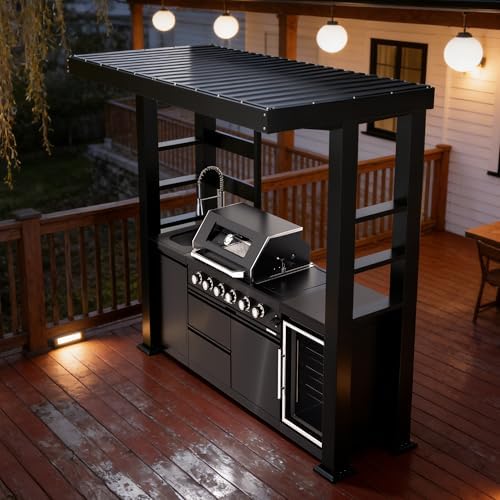 97-Inch 4-Burner 72000 BTU Propane Gas Grill Island with Shed, 304 Stainless Steel Black, Wine Cooler, Rotisserie & Granite Countertops for Backyard BBQ, Black - Image 6