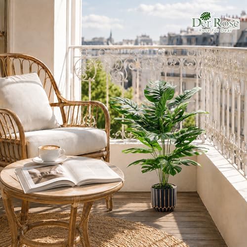 Der Rose 28" Fake Plants, Monstera Plant in Black Gold Pot for Home Decor - Image 6