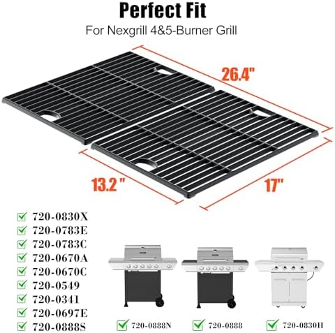 Hisencn Cast Iron Grill Grates for Nexgrill 720-0830H, 17''x26.4'', 2 Pack - Image 2