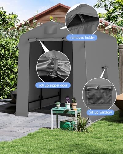 Portable Outdoor Storage Shed, 7×6×6 FT Storage Shelter Motorcycle Storage Tent Shed with Roll-up Zipper Door, Heavy-Duty Metal Frame for Garden, Patio, and Backyard Storage (Dark Gray) - Image 3