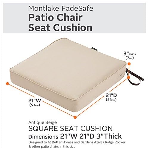 Classic Accessories Montlake Water-Resistant 21 x 21 x 3 Inch Square Outdoor Seat Cushion, Patio Furniture Chair Cushion, Antique Beige, Outdoor Cushion Cover - Image 3
