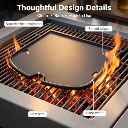 7034 Cast Iron Griddle - 13.5" x 12.4" for Weber Traveler Gas Grill with Grease Holes, Flat Top Insert Cooking Griddle for Traveler Model 9010001 9011701 1501740 1501741 and More - Image 5