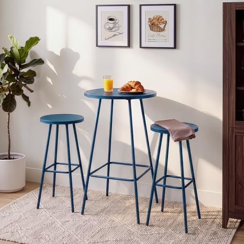 Best Choice Products 3-Piece Patio Dining Set, Bar Height, Outdoor Bistro Set, Outdoor Round Bar Table w/ 2 Bar Stools, Steel - Peacock Blue - Image 3