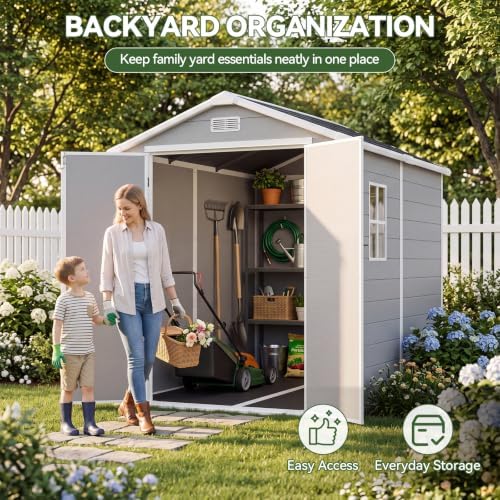 Aoxun Resin Outdoor Storage Shed, 6x8 FT Outdoor Shed with Floor, Gray - Image 6