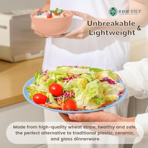 Homienly Premium Dinnerwave Sets, Lightweight & Unbreakable Wheat Straw Dish Set - Plates and Bowls Set with Cups, 16 PCS Microwave and Dishwasher Safe Dinnerware Set - Multi Light - Image 5