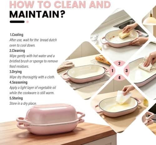 Oval Cast Iron Dutch Oven, Sourdough Bread Baking Pan with Lid, Pink - Image 3