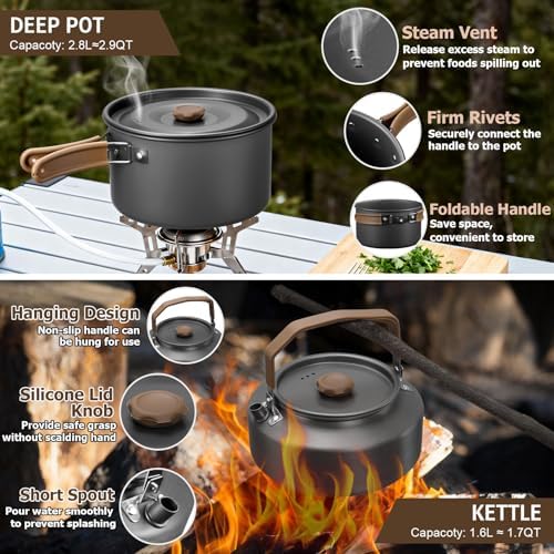 18Pcs Camping Cookware Cooking Set, Joyfair Camp Mess Kit with Utensils - Image 3