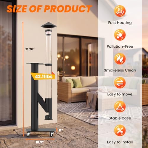 Outdoor Pellet Patio Heater, 71.2 in Glass Fire Tube,Ash Box,Casters - Image 5