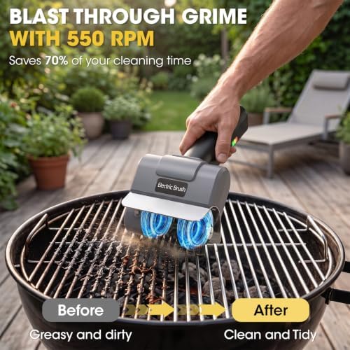 Upgraded Electric Grill Brush, Cordless Electric Grill Cleaner, Hard Nylon Heads, Dual Safety Lock, 2600mAh Battery - Image 2