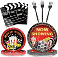 Naozinebi Movie Night Party Plates Movie Themed Paper Tableware Now Showing Theater Themed Decorations Dinnerware for Film Action Lights Camera Red Carpet Birthday Party Supplies Serve 24 by Naozinebi