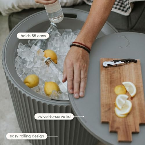Veradek 21in Outdoor Cooler Side Table, Modern, Stone-Plastic Composite, Gray, Weather Resistant, Made in Canada - Image 6