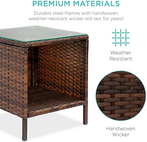 Best Choice Products 3-Piece Outdoor Wicker Conversation Bistro Set, Space Saving Patio Furniture for Garden w/Side Table - Brown/Navy - Image 5