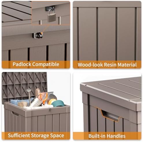 ROJIK 57 Gallon Outdoor Storage Housing Deck Box - Waterproof Patio Furniture, Garden Tools, Cushions, Pool Accessories Storage Bench with Lockable Lid and Side Handles（Grey） - Image 7