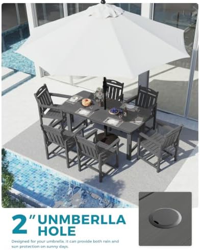Ciokea HDPE Outdoor Dining Set of 6, Patio Table and Chairs Sets, Grey - Image 4