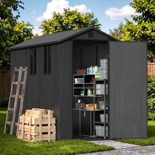 Devoko 4×8 FT Resin Outdoor Storage Shed with Floor, Plastic Garden Shed by DEVOKO