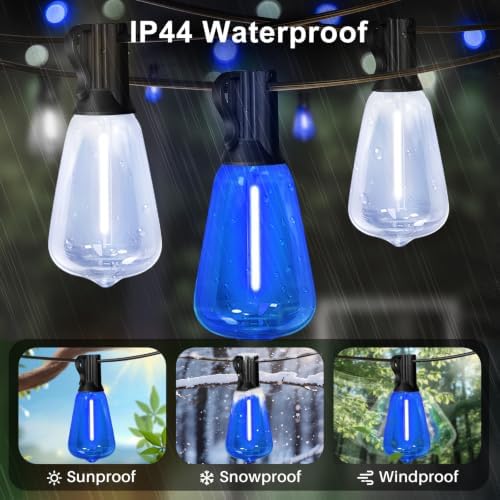 LAMPHOME 26Ft ST38 Blue White Outdoor String Lights, Patio Lights with 12+1 ST38 Edison Bulbs, LED Shatterproof String Lights for Outside Bistro Patio Christmas Party Decorations - Image 6