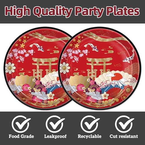 40pcs Red Gold Hibachi Party Decorations Hibachi Plates and Napkins for Hibachi Japanese Style Barbecue Party Decorations Supplies.Suitable for 20 Guests. - Image 3