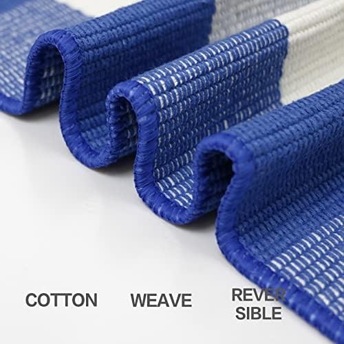 MUBIN Cotton Buffalo Plaid Rug, 3' x 5' Blue White Outdoor Rug Front Door Decorative Mat, Washable Doormat Hand-Woven Foldable Area Rug Layered Door Mats Rug for Front Porch, Entryway, Patio - Image 5