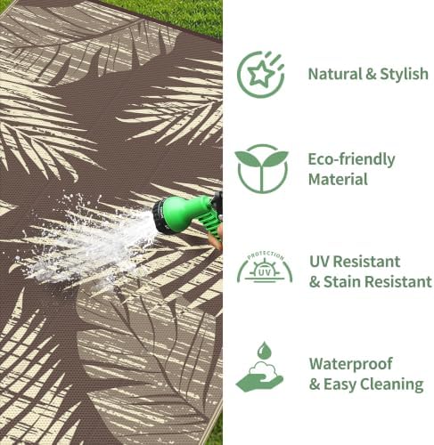 GENIMO Outdoor Rug, Waterproof Plastic Rugs for Patio, 6'x9' Cocoa Beige - Image 6