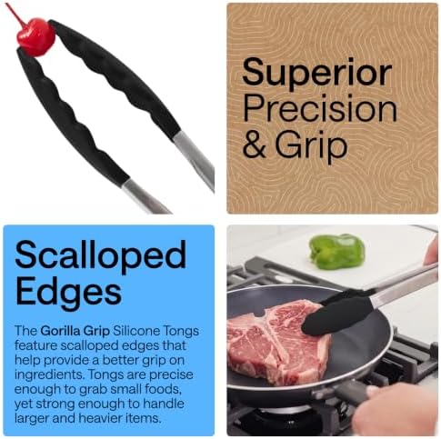 GORILLA GRIP Stainless Steel Kitchen Tongs for Cooking, 2 PK, Black - Image 3