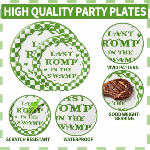 125 Pcs Last Romp in the Swamp Tableware Set, Serves 25 Guests,Swamp Themed Bachelorette Supplies with Green Plaid Plates, Napkins & Forks,Green Tableware for Bachelorette, Bridal Shower - Image 3