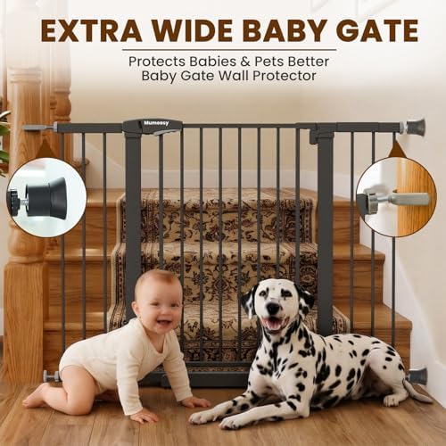 Mumeasy 29.7-48" Baby Gate for Stairs, Pressure Mounted Dog Gate for Doorways, Extra Wide Walk Thru Safety Pet Gate for Doors with Auto Close, Easy Install Child Gate for Hallway Indoor House, Black - Image 3