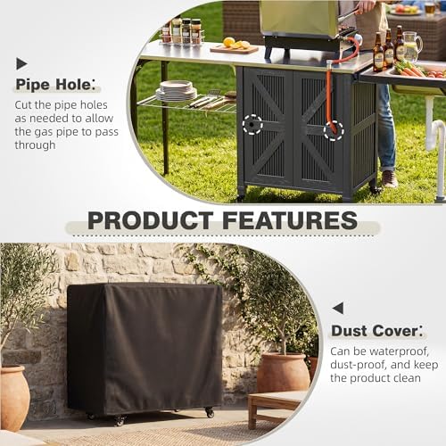 Outdoor Grill Cart with Stainless Steel Top, Outdoor Kitchen Island BBQ Prep Table, Storage Cabinet, Mobile Grill Cart with Folding Hanging Trash Bin, Wheels, Side Shelf for Patio, Garden, Picnic - Image 5