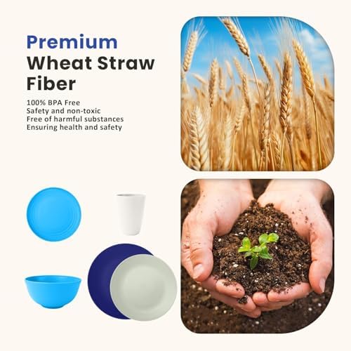 Homienly 40 PCS Wheat Straw Plates and Bowls Sets, Cups Sets, Service for 8, Unbreakable Microwave and Dishwasher Safe Dinnerware Sets,Reusbale Plastic Dishes Set - Island, Matte - Image 3