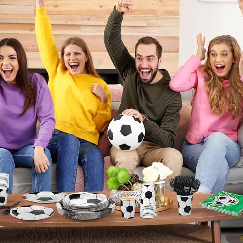Kochorie 144 Pieces Soccer Party Supplies, Sports Tableware Sets Including Disposable Paper Plates Napkins Cups Forks Serves 24 for Soccer Games Birthday Football Party Decorations - Image 6